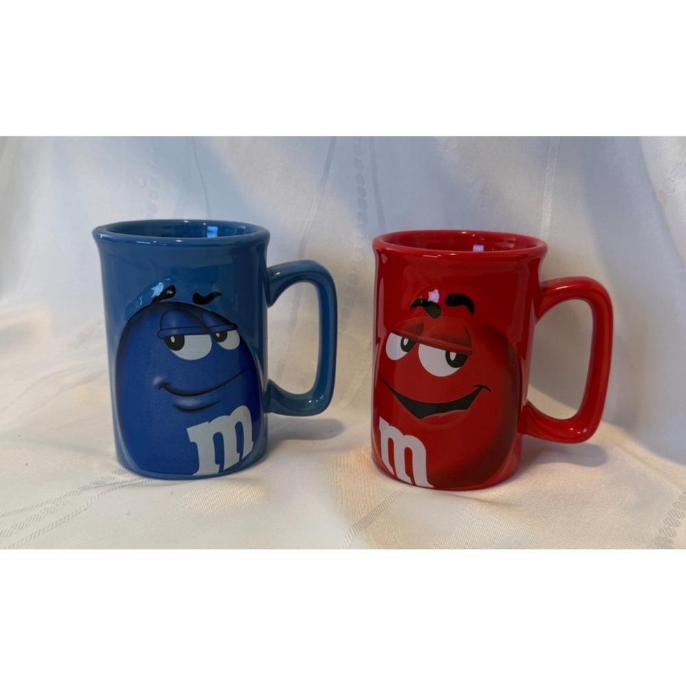 M&M's Character Mugs Red and Blue Set Ceramic Coffee Mugs